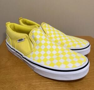 Vans Slip On Checkerboard Yellow White Canvas Skate Shoes Unisex Missy 6 Women 6